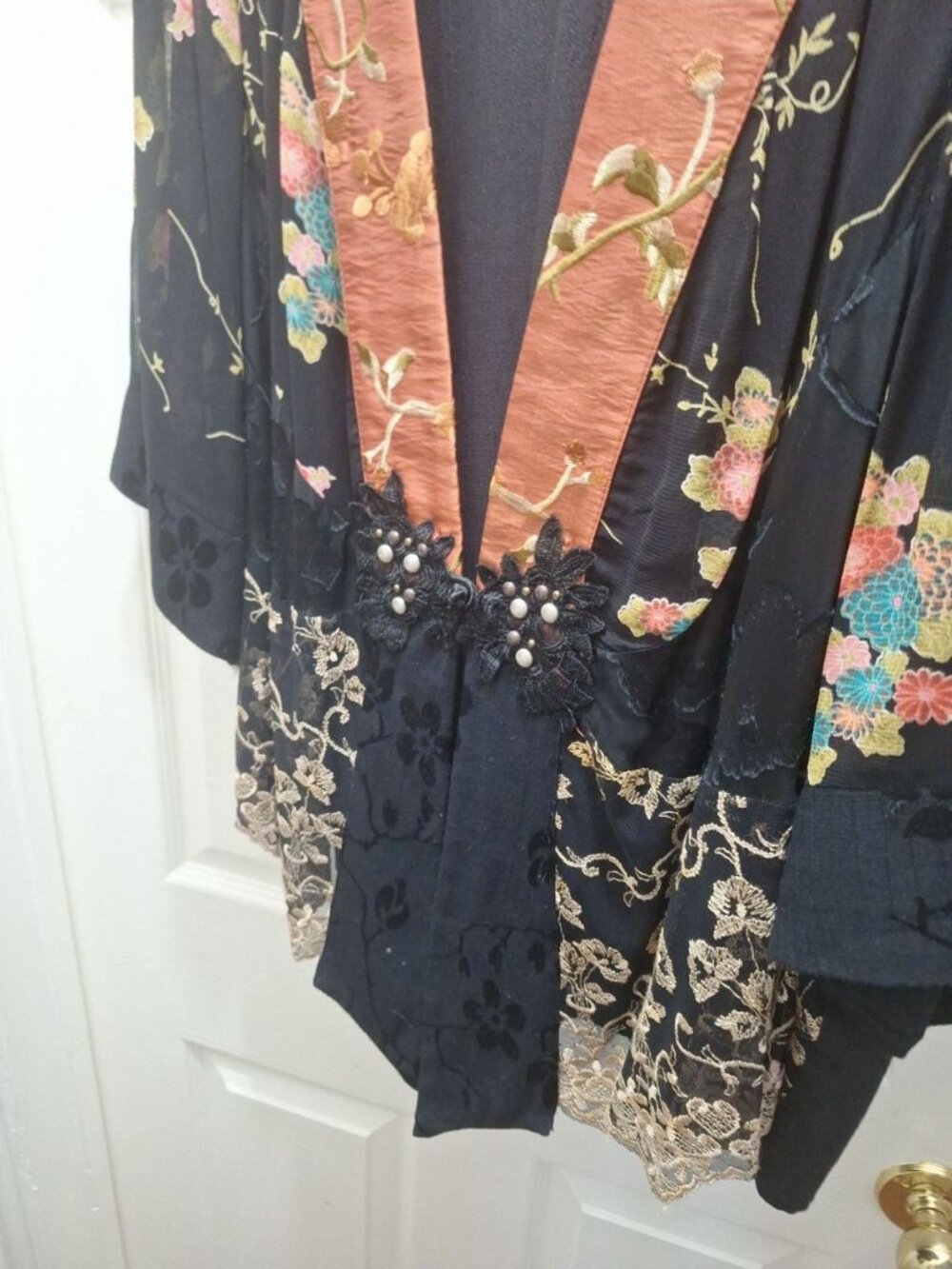 Spencer Alexis Plus Size 3X Embroidered Kimono Jacket Boheme Sheer Black Rust - Picture 2 of 4